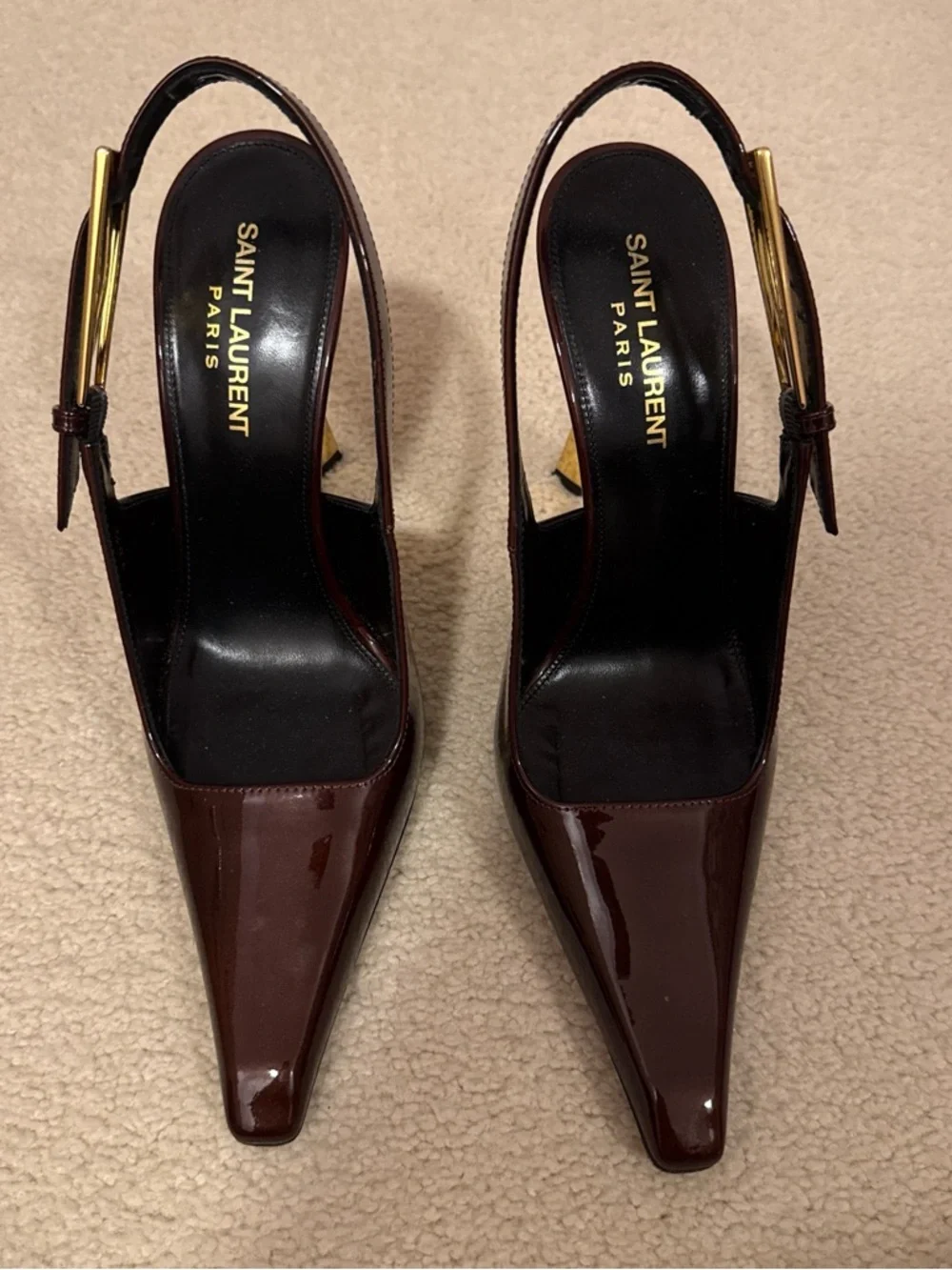 Saint Laurent Burgandy/ dark brown Patent Leather Pointed Slingback Pumps - Picture 1 of 6